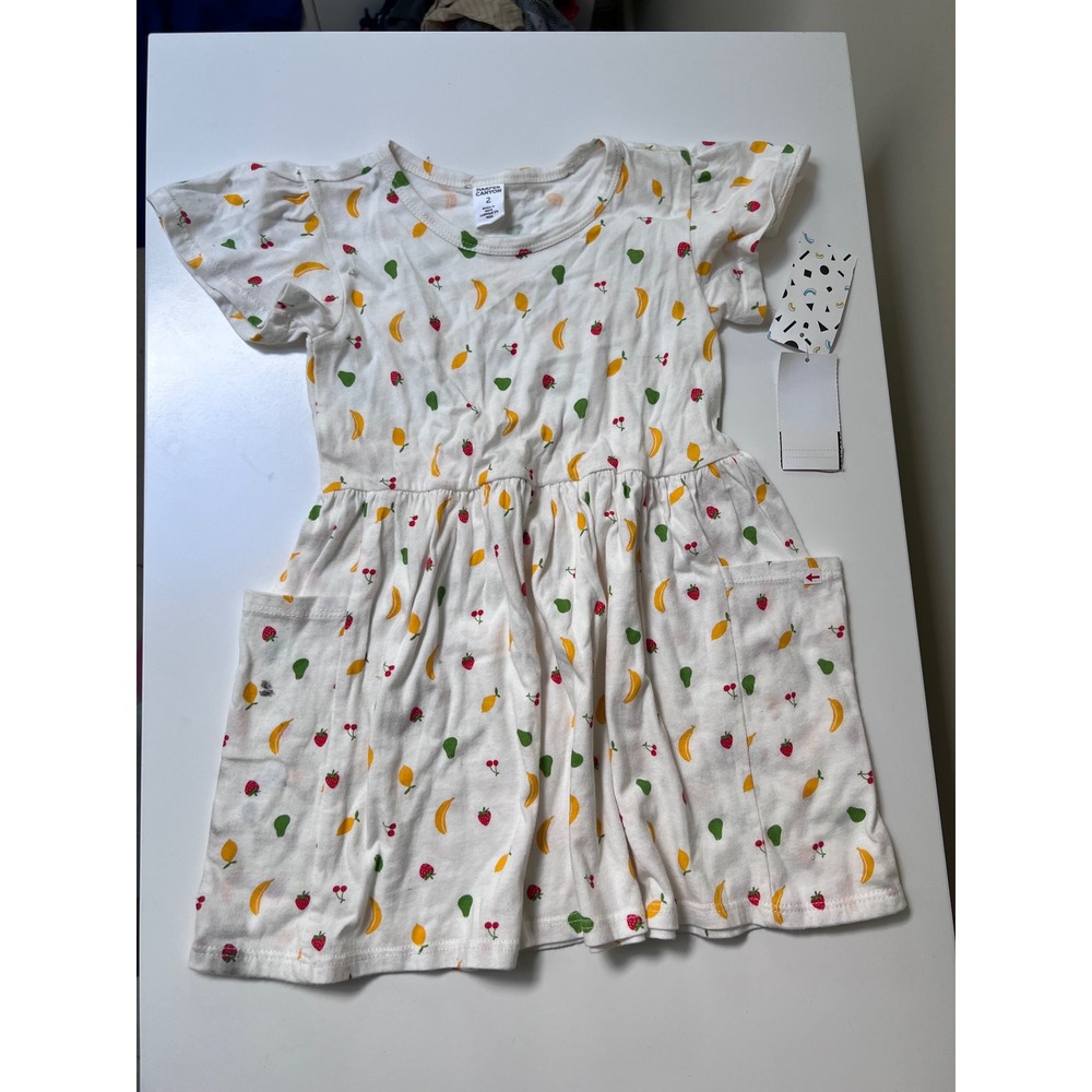 Harper Canyon Girls Fruit Print Dress White Short Sleeve‎ Flutter Pocket New 2